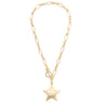 Star Toggle Necklace at 6Whiskey, six whiskey, chunky chain, toggle closure, adjustable, puffy large star charm, statement piece, country concert, rodeos everyday, fashion, women's accessories, gold modern western necklace, bold, playful, standout, eye-catching, standalone necklace, charm, southern, SEC sorority girl, front view