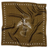 Feel the Fear Bandana by Jenni Earl at 6Whiskey, six whisky, brown, stars, crosses, squares, serpent snake, winged bird, hand drawn, elevated western, chic, edgy, it girl, cool girl, grit, refined, rodeo, country concert, everyday, bag accessory, hat accessory, neck accessory, front view