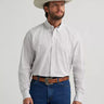 White Waves Classic Western Shirt by Wrangler at 6Whiskey, George straight one pocket button down shirt, neutral, white, long sleeve, white, waves, geometric, dotes, rodeo, date night, country concert, dancing, adjustable cuffs, front view