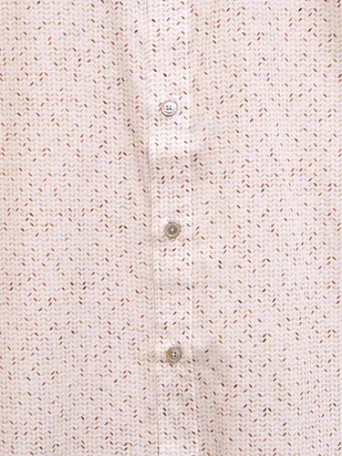 Mesa Short Sleeve at 6Whiskey six whisky. A cream short-sleeve button-down shirt with a subtle, multicolor micro-print pattern, displayed on a hanger against a white background.