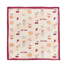 Happy Hour Silk Bandana at 6Whiskey, six whisky, cherries, watermelon, lime, cocktails, fruit, drinks, lost pattern, hand drawn, watercolor, magenta boarder, light pink background, summer accessory, spring accessory, neck, bag, belt loop, hair accessory, chic, feminine, playful, front view
