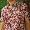 Guayabera Libre by Texas Standard at 6Whiskey, six whisky, zipper pocket , unique embroidery, button down dollar, moisture-wicking/breathable, UPF 40, mesh-lined, maroon, white, gameday, aggies, texas a&m, tailgate, SEC gameday. Front view.