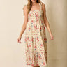 Saddle Bloom Maxi Dress at 6Whiskey, six whisky, pattern change, tiered, straight neck, tie bow detail, flowy, breathable, summer, spring, feminine, casual, western, vintage floral, rodeo, country, lunch, brunch, everyday warm weather dress, modest, women's fashion, modern casual western, southern charm, pink, blue, green, beige, yellow, front view