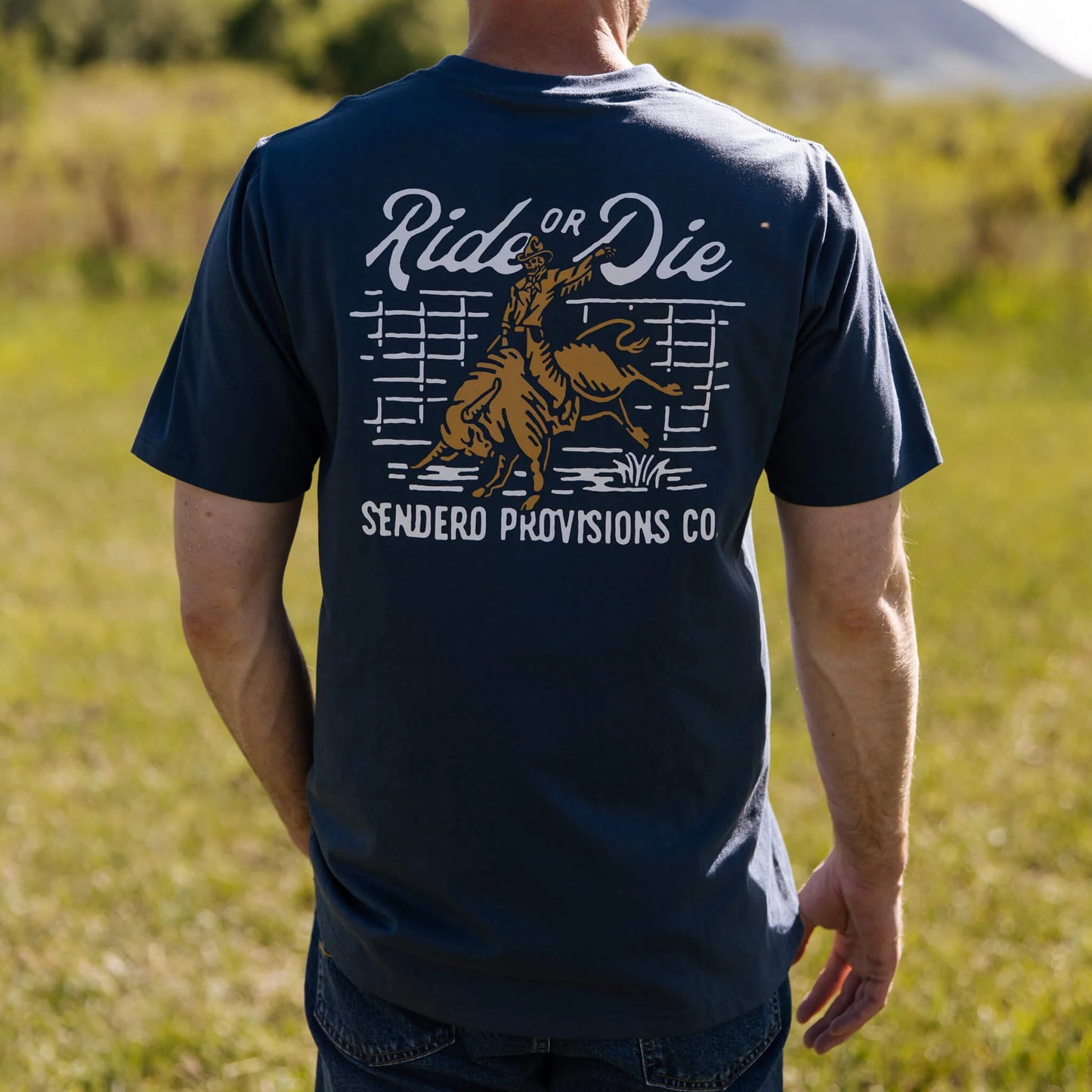 Ride or Die Bull Ridding Navy Tshirt at 6Whiskey six whisky short sleeve men graphic sendero 