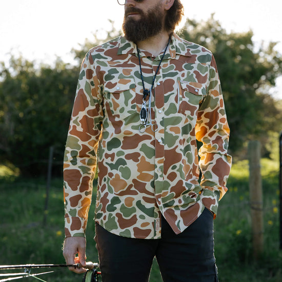 Field Camo Long Sleeve Western Performance shirt at 6Whiskey six whisky confluence tech mens pearl snap shirt by sendero
