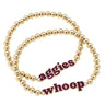 Slogan Ball Beaded Bracelet Set, 6Whiskey, six whisky, gold accessories, gold bracelet, stackable bracelet, aggies, aggie, tailgate, texas a&m, gameday, whoop. Front view.