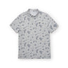 Tin Golf Cup Polo by Two Dove at 6Whiskey, six whisky, collared, short sleeves, relaxed fit, breathable, comfortable, soft, lightweight, moves with you, summer, spring, warm weather, texas, southern, preppy, polished, put together, stretchy, cactus, snake, guns, armadillo, grass, grey, gray, patterned, front view