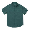 Rio Outdoor Button Down in Dark Teal by Two Dove at 6Whiskey, six whisky, collared, short sleeves, front button placket, dual front pockets, breathable, comfortable, lightweight, refined, rugged, elevated western, date night, outdoors, hunting, fishing, texas, country, dark green, greenish blue, ventilation at pits, sweat stain proof, front view