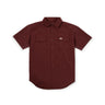 Rio Outdoor Button Down in Maroon by Two Dove at 6Whiskey, six whisky, front button closure, collared, short sleeves, dual front pockets, hidden sunglasses zipper, outdoors, durable, rugged, refined, casual western shirt, date night, ring day, aggie game day, texas a&m, sec gameday, tailgates, hot texas weather, men's gift, front view