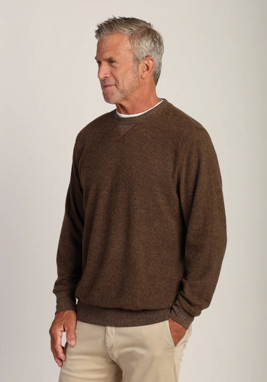  vintage brown sweatshirt by true grit at 6Whiskey, six whisky, apres fleece sweatshirt, long sleeve, dark brown, casual, basic, fall essential, soft, cozy, comfortable, loungewear, travel wear, casual western, versatile, transition piece, date night, errands, weekend. Side view. 