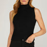 Black Sleek Rib Top at 6Whiskey, six whisky, mock neck, ribbed knit, tank top, sleeveless, edgy, cool girl, effortless, casual western, gameday, sec, tailgates, aggie, texas a&m, football. Front view.