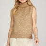 Toasted Oak Sleeveless Sweater at 6Whiskey, six whisky, tank top, ribbed neckline, turtleneck, ribbed hem, relaxed, comfortable, cozy, fall, chic, elevated, everyday, work top, weekend top, black speckled design, light brown, SEC gameday, versatile basic, relaxed fit, neutral, front view