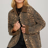 Cheetah Barn Coat, 6whiskey, six whisky, cool girl, effortless, edgy, corduroy lined, bold animal print, Botton closure, front pockets, layer piece, fall essential, aggies, gameday, tailgate, SEC, texas a&m. Front view.