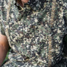 Field Camo Libre Shirt by Texas Standard at 6Whiskey, six whisky, gold embroidery texas flag inspired, camo print, front pockets, moisture wicking, wrinkle proof, breathable, lightweight, functional, rugged, country, western, casual, everyday, perfect men's gift, for him, fishing, hunting, field work, lake, collared, UF proof, mesh lined, front view.