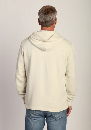 Ranch Hoodie in Smoke by True Grit at 6Whiskey, six whisky, siege, soft tone, neutral, essential basic, soft fabric, cozy, soft, long sleeve, front pocket, drawstring hood, ribbed cuffs, casual, loungewear, layer piece, fall essential, casual western. Back view. 