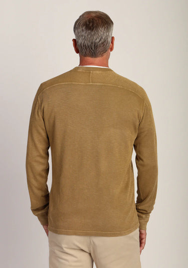 Heritage Crew in Dark Rye by True Grit at 6Whiskey, six whisky, Jackson ultra soft-ribbed knit, crewneck, long sleeve, basic, casual western, loungewear, fall essential, layering piece, neutral, soft, comfortable, stitch detailing. Back view.
