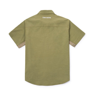 Rio Outdoor Button Down in Olive Green at 6Whiskey, six whisky, collared, short sleeve, front pockets, front placket, light green, western button down, casual western, outdoors, hunting, fishing, texas, long star, country, southern, texas, lone star style, men's gift, back view