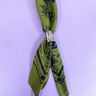 Boot Bandana Slide at 6Whiskey, six whisky, 2 silver boots with spurs, line etch work, doubles as ring, modern western, charming, stylish, country, southern, texas, lone star style, spirit of the west, scarf accessory, banana accessory, front view