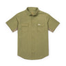 Rio Outdoor Button Down in Olive Green at 6Whiskey, six whisky, collared, short sleeve, front pockets, front placket, light green, western button down, casual western, outdoors, hunting, fishing, texas, long star, country, southern, texas, lone star style, men's gift, front view
