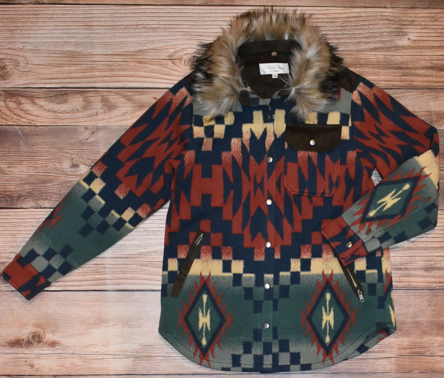 Tasha Polizzi Blue Ridge Aztec Jacket with fur at 6Whiskey six whisky womens winter fall blanket coat