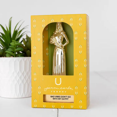 Bad Vibes Trophy at 6Whiskey six whisky jenni earle gold finish metal wood base beauty queen home goods home decor coffee table decoration bad vibes don't go with my outfit