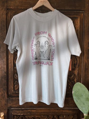 Terlingua Boyfriend Tee at 6Whiskey six whisky allie falcon womens t-shirt graphic greetings from ghost town terlingua, tx wish you were here heavy weight cotton thick high quality 100% cotton hand spun boxy loose fit