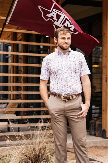 Maroon Texas Traditions Polo at 6Whiskey six whisky collared UPF 40 Texas Standard Texas A&M Aggies short sleeve cool wrinkle-resistant