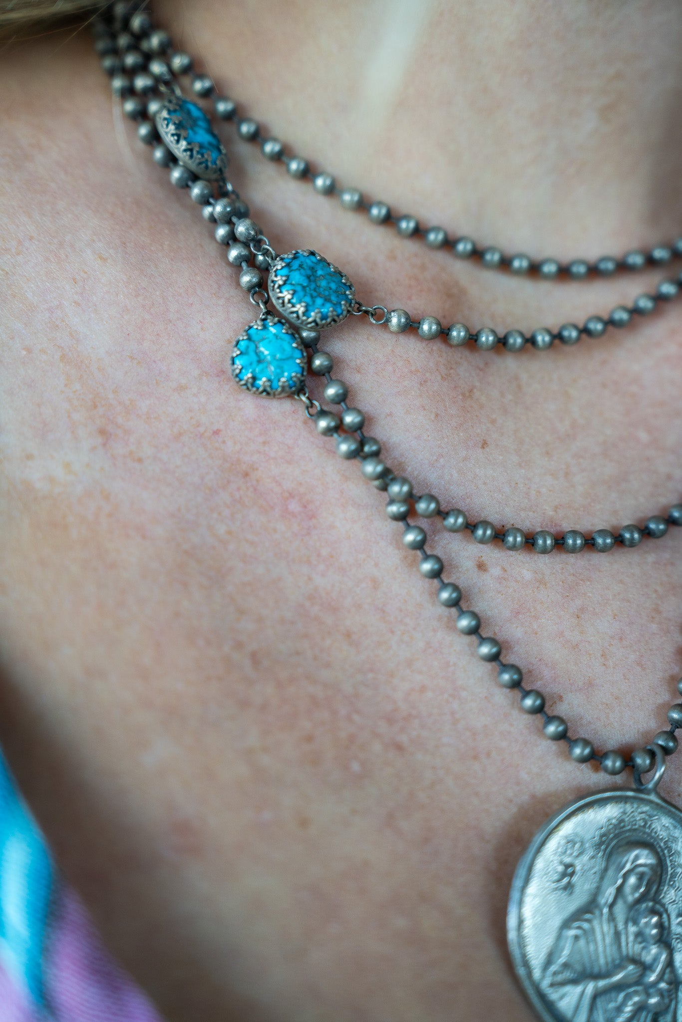 Love Tokens at 6Whiskey St. Mary Triple Chain and Turquoise Necklace  