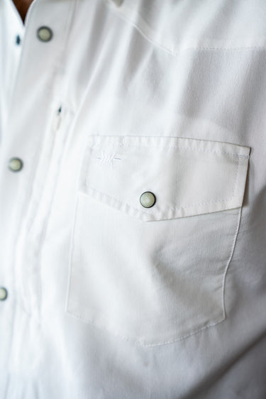 Texas Standard Western Field Shirt in White at 6Whiskey six whisky men's pearl snap short sleeve shirt front pocket