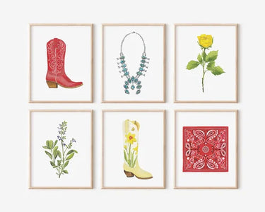Squash Blossom Art Print by Catherine Cartie at 6Whiskey, six whiskey, turquoise, light blue, silver, white background, sleek, modern, elegant, vintage, timeless, home decor, home goods, art, gift, classic, front view.
