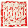 Kickin Up Dust Scarf by Jenni Earle at 6Whiskey, six whisky, square scarf, artful scarf, geometric boarder, flower centrepiece, dots, polkadots, flowers, vertical design, contrast boarder, cream, bold red, pop of color, eye-catching, carefree, western casual, spirit of the west, front view