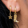 Cowboy Boot Huggie Earrings at 6Whiskey, six whisky, texas, southern charm, lone star, rodeo, country concert, gameday, SEC, dangle, hoop earrings, playful, fun, western, modern, fresh, front view