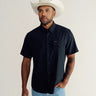 Men’s Tecovas short-sleeve western shirt in black with snap-front pockets, classic western yoke, and tailored fit at 6whiskey six whisky bryan college station texas