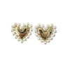 Golden Heart Earrings at 6Whiskey, six whisky, stud heart earrings, lines with pearls, sweet, charming, feminine, fun, girly, timeless, transition piece, adorable, stylish, day to night. Front view. 