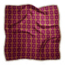 Magenta Crochet Scarf, silk, square, bandana, lace, crochet boarder, cross design, geometric, hand drawn, handrawn, modern, elegant, chic, dark pink, elevated, easy, western accessory, fashion, stylish, feminine, colorful, flirty. front view. 