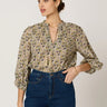 Elouisa Blouse by Cloebella at 6Whiskey, six whisky, belle blouse, 3/4 sleeve, long sleeve, cuffed, balloon sleeve, puff sleeve, v-neck, tassel detail, button detail, button down, button up, ruffle detail, lightweight, comfortable, vintage floral, western inspired, front view.
