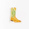 Green Boot Acrylic Block by Catherine Cartie at 6Whiskey, six whisky, light brown leather cowboy boot, light green shaft, olive and light green western stitching, hand painted, playful, pop of color, colorful, fun, modern western, art home decor, front view