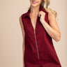 Maroon romper at 6Whiskey six whisky  v-neck v neck zipper pockets back pockets collared sleeveless shorts loose fit