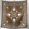 Squash Blossom Scarf in Brown by Fringe Scarves at 6Whiskey, six whisky, arrows, skull, thunderbird, peyote bird, turquoise, light blue, green, white, black, espresso brown, dark brown, square, soft, comfortable, breathable, year-round, must-have, eye-catching, classic western, timeless, elevated, front view