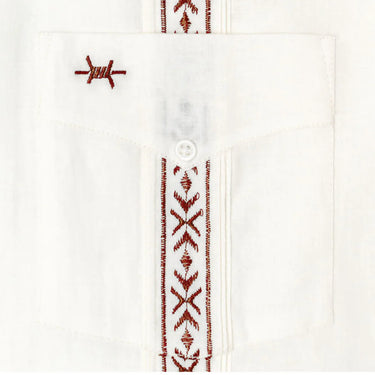 Aggie Game Day Guayabera at 6Whiskey six whisky by Texas Standard Mens white linen and maroon embroidery short sleeve button down dress shirt front pocket