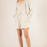 Pinstripe Shorts at 6whiskey, six whisky, relaxed fit, front tie, double lined, vertical stripes, stripped, high waisted, mid length, mom fit, elevated, casual, chic, comfortable. Front view.