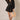 Black Linen Romper at 6Whiskey, six whisky, women's fashion, front tie detail, front wrap, collared neck, elastic wrist cuff, casual, relaxed, chic, effortless, stylish, fall. Front view.
