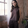 Espresso Mock Neck Tank by P.cil at 6Whiskey, six whisky, sleeveless, cropped, soft, elevated basic, neutral tone, dark rich brown, layer piece, loungewear, chic, casual, comfy. Front view.