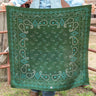 Pretty Paisley Scarf in Green by Fringe Scarves at 6Whiskey, six whisky, square, silk, satin, artful, hand-drawn, western print, classic, simple, casual, lightweight, breathable, year-round, must-have, rodeo, concert, lunch, work, turquoise, deep green, front view 