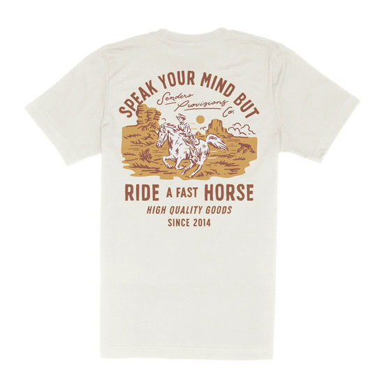 Fast Horse Graphic Men's T-Shirt at 6Whiskey six whisky fall white short sleeve sendero provisions back 