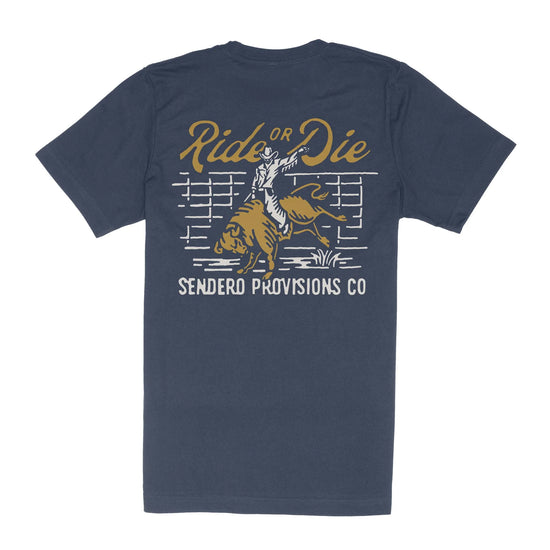 Ride or Die Bull Ridding Navy Tshirt at 6Whiskey six whisky short sleeve men graphic sendero back rodeo graphic