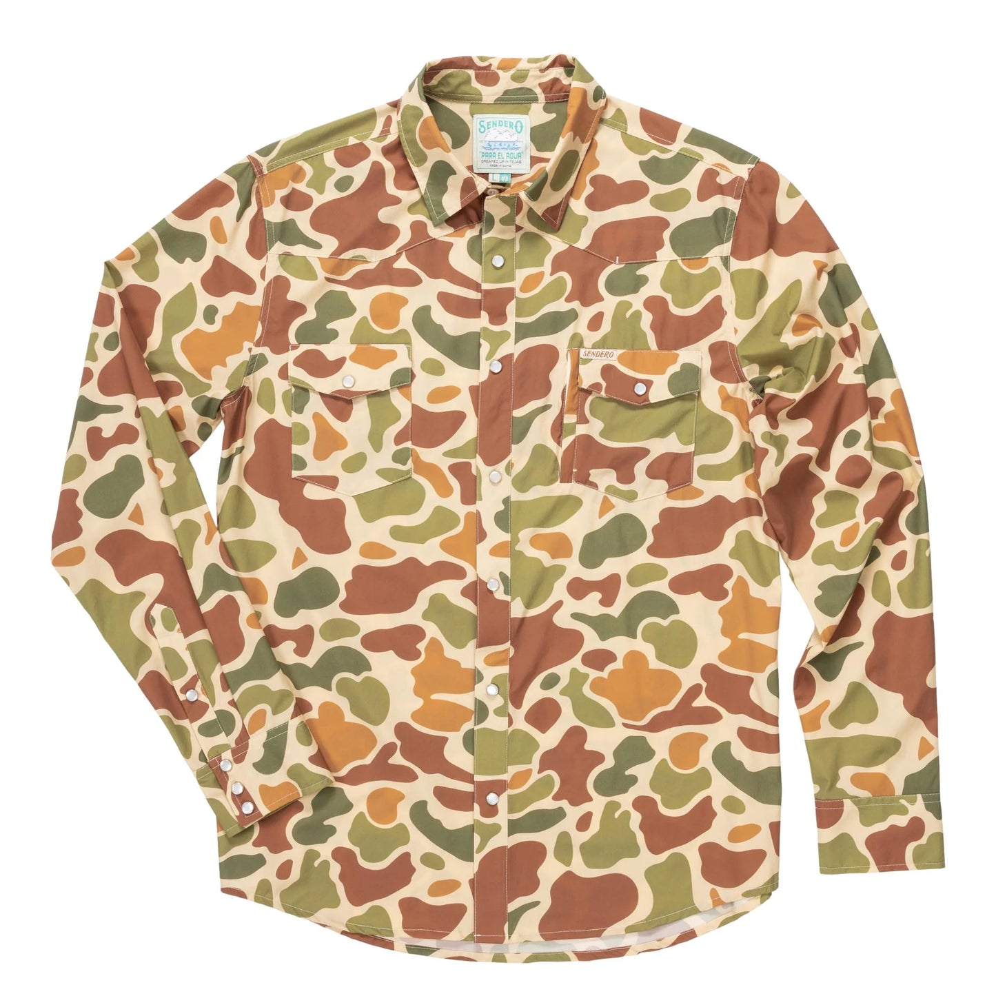 Field Camo Long Sleeve Western Performance shirt at 6Whiskey six whisky confluence tech mens pearl snap shirt by sendero front