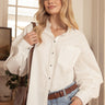 The Everyday Button Down Shirt at 6Whiskey, six whisky, collar, button down, button up, cuffed, balloon sleeves, front pocket, western, casual western, casual, gameday, aggies, tailgating, refined. Front view.