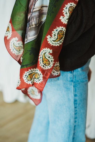 Ranch Girl Bandana at 6Whiskey six whiskey by XOXO Art & Co hand drawn cotton sheer red green vintage paisley