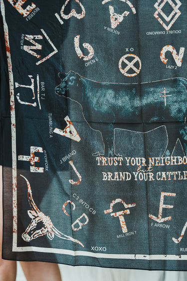 Cattlebrands Bandana at 6Whiskey six whisky brands cow cattle black brown longhorn XOXO Art & Co cotton